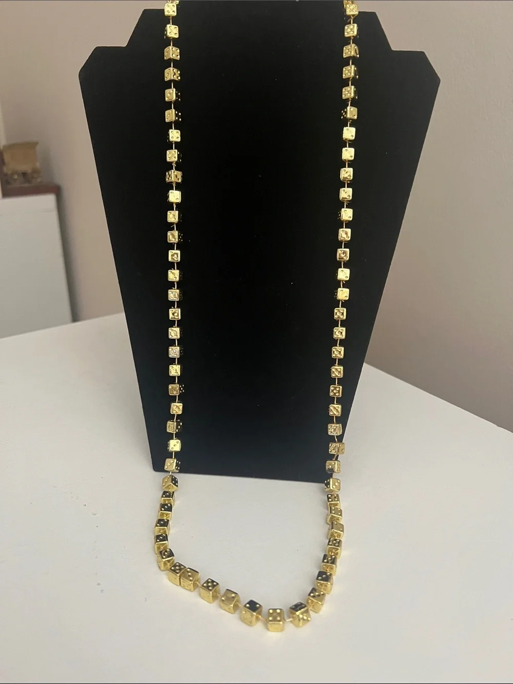 Vintage Gold Tone Dice Cubes Necklace - Novelty - Long